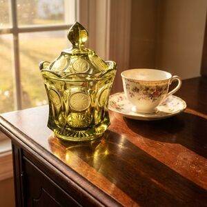 Elegant Green Glass Candy Jar